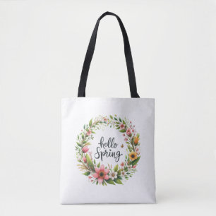 Tote-Spring Floral Wreath Tote Bag