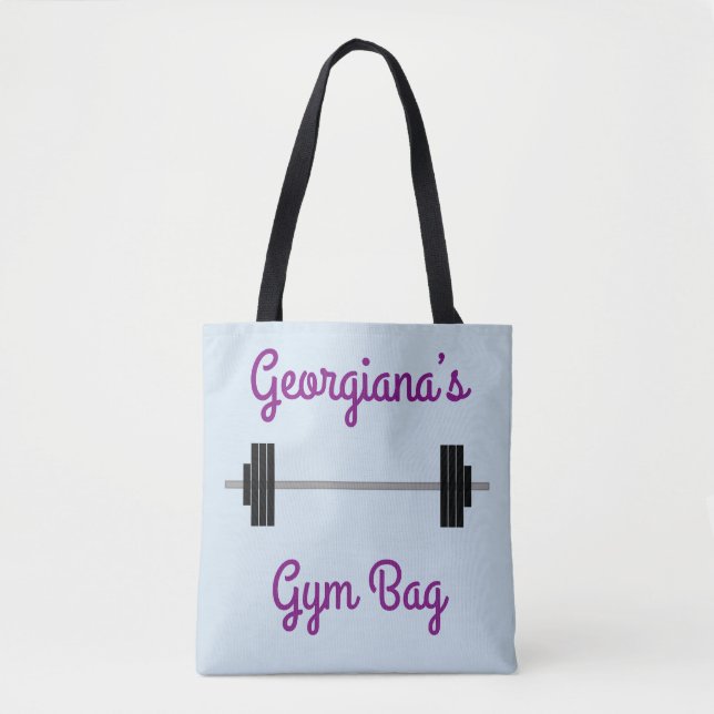Tote With Barbell + Personalised Name + "Gym Bag" Bag (Front)
