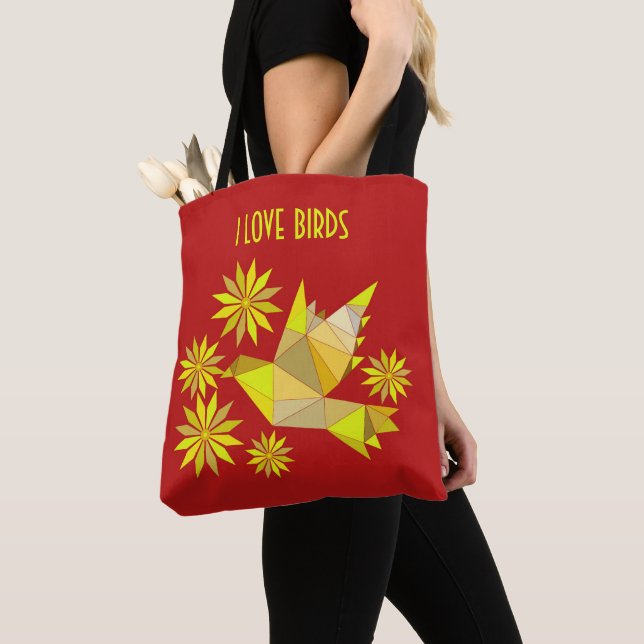 Tote with creative bird with flower bag (Close Up)