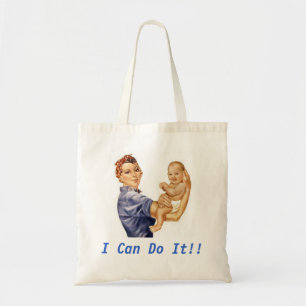 Tote with Rosie and Baby, caption: I Can Do It!! Bag