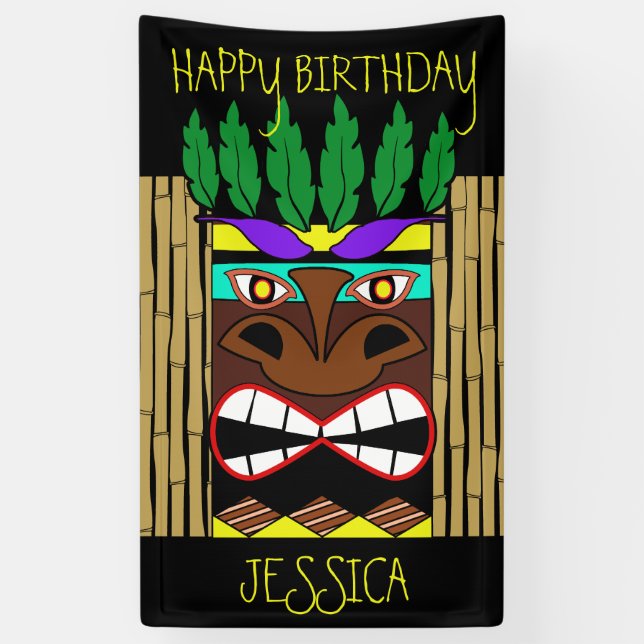 Totem Luau Happy Birthday Banner (Vertical)