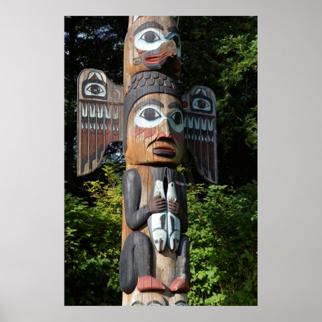Totem Pole Close Up, Alaska Poster (Front)