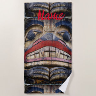 Totem Pole Face Thunder_Cove Beach Towel