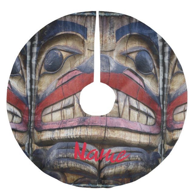 Totem Pole Face Thunder_Cove Brushed Polyester Tree Skirt (Front)
