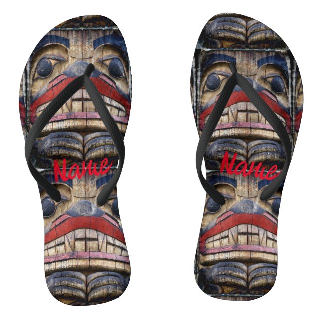 Totem Pole Face Thunder_Cove Flip Flops (Footbed)
