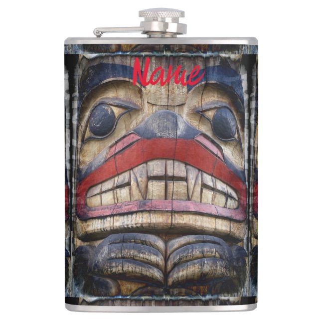 Totem Pole Face Thunder_Cove  Hip Flask (Front)