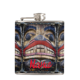 Totem Pole Face Thunder_Cove Hip Flask