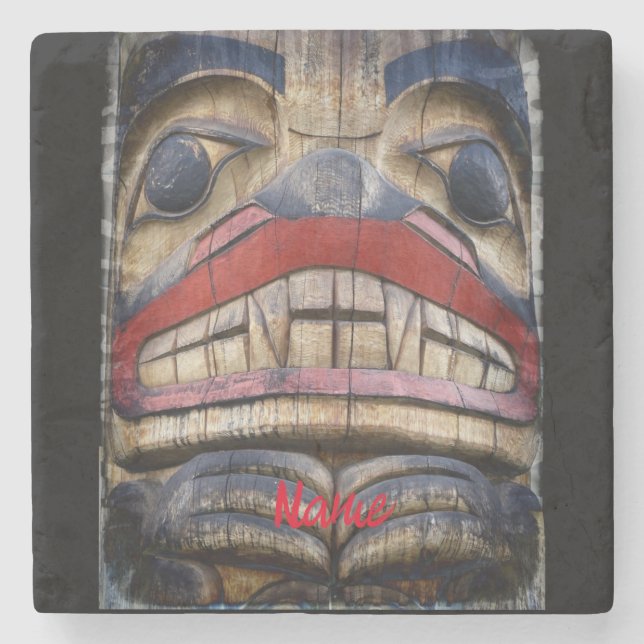 Totem Pole Face Thunder_Cove  Stone Coaster (Front)