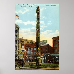 Totem Pole, Pioneer Sq., Seattle 1915 vintage Poster