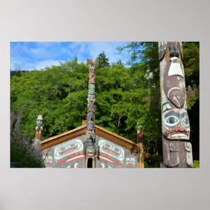 Totem Poles And Hut, Alaska Poster
