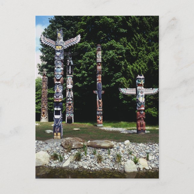 Totem poles, Vancouver, British Colombia Postcard (Front)