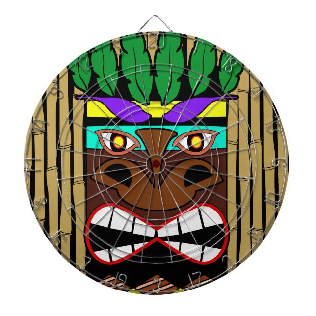 Totem With Bamboo Luau Party Dartboard (Front)