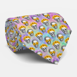 Totenköpfe und Regenbogen-Sonnenblumen Motiv 4 Tie