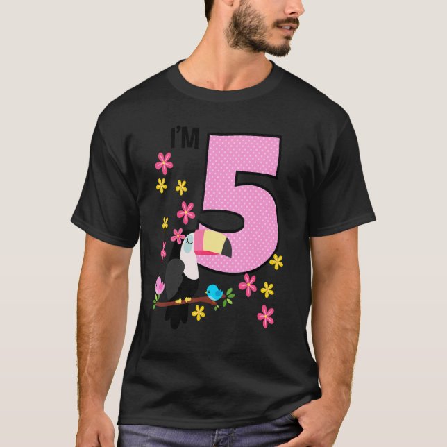 Toucan 5th Birthday 5 Year Old Birthday Girl Tropi T-Shirt (Front)