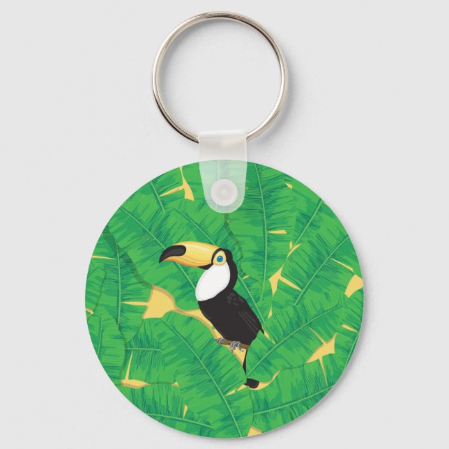 Toucan and banana leaves key ring (Front)