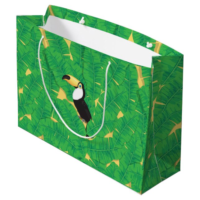Toucan and banana leaves large gift bag (Back Angled)