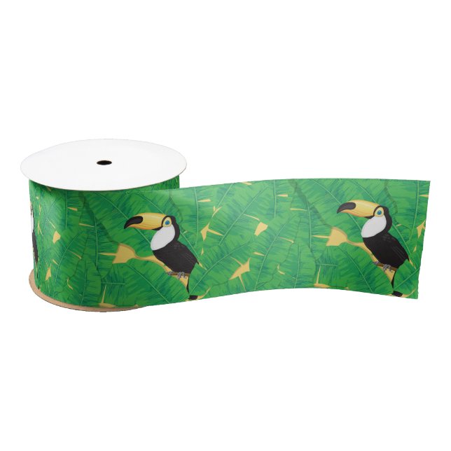 Toucan and banana leaves satin ribbon (Spool)