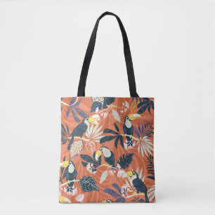 toucan and jungle seamless pattern tote bag