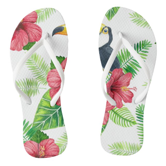 Toucan and tropical bouquet flip flops (Footbed)