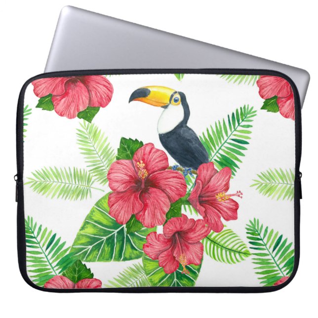 Toucan and tropical bouquet laptop sleeve (Front)