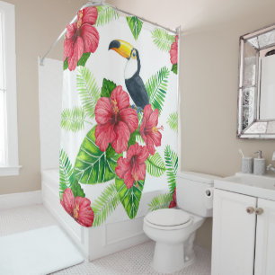 Toucan and tropical bouquet shower curtain