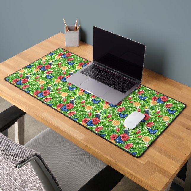 Toucan and tropical florals wrapping paper desk mat (Office 2)