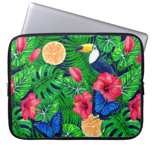 Toucan and tropical garden watercolor laptop sleeve