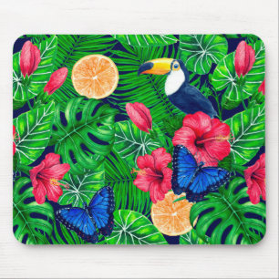 Toucan and tropical garden watercolor mouse mat
