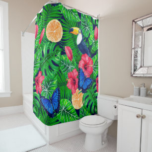 Toucan and tropical garden watercolor shower curtain