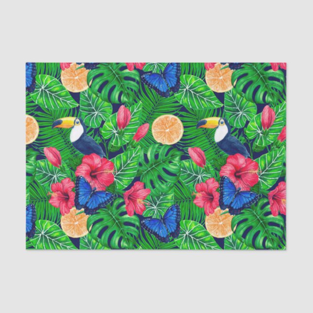 Toucan and tropical garden watercolor tissue paper (Front)