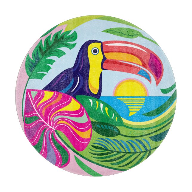 Toucan and Tropical Leaves Cutting Board (Front)