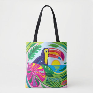 Toucan and Tropical Leaves Tote Bag