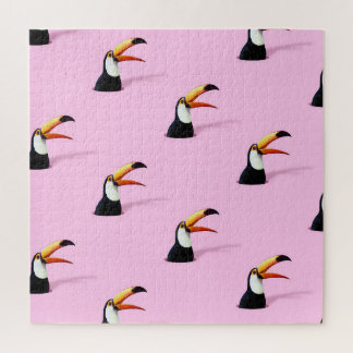 Toucan Announcement: Tropical Pink Paradise Jigsaw Puzzle