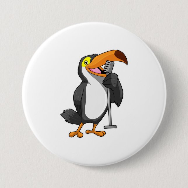 Toucan at Music with Microphone 7.5 Cm Round Badge (Front)