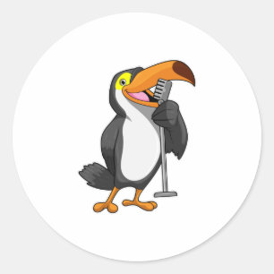Toucan at Music with Microphone Classic Round Sticker