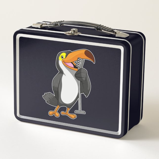 Toucan at Music with Microphone Metal Lunch Box (Front)