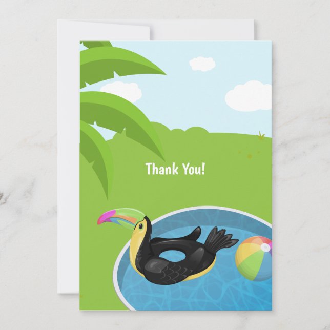 Toucan Bird Floatie Pool Birthday Thank You Card (Front)