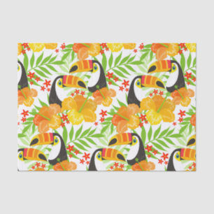 Toucan Bird Orange Flowers Green Leaves Tropical Tissue Paper