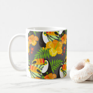 Toucan Bird Orange Tropical Flowers Green Leaves Coffee Mug