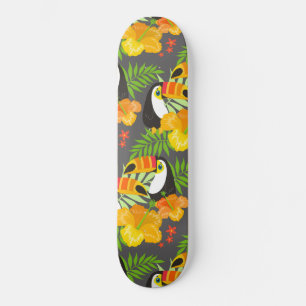 Toucan Bird Orange Tropical Flowers Green Leaves Skateboard