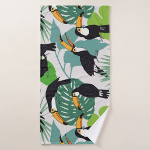 Toucan Bird: Palm Leaves Pattern Bath Towel