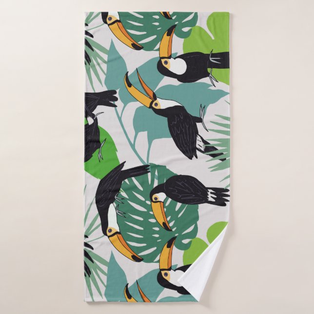 Toucan Bird: Palm Leaves Pattern Bath Towel (Bath Towel)