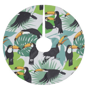 Toucan Bird: Palm Leaves Pattern Brushed Polyester Tree Skirt