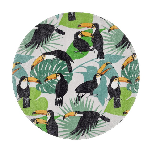 Toucan Bird: Palm Leaves Pattern Cutting Board (Front)