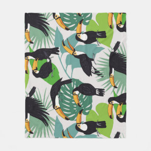 Toucan Bird: Palm Leaves Pattern Fleece Blanket