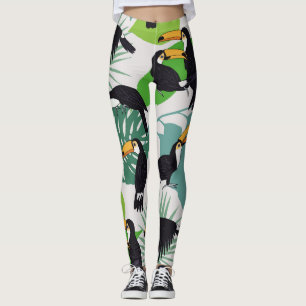 Toucan Bird: Palm Leaves Pattern Leggings