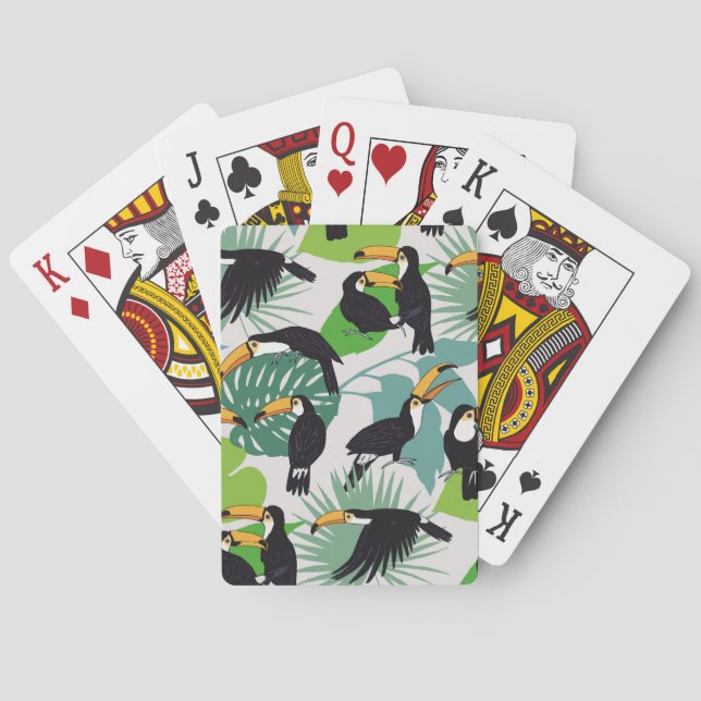 Toucan Bird: Palm Leaves Pattern Playing Cards (Back)