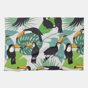 Toucan Bird: Palm Leaves Pattern Tea Towel