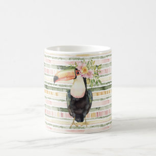 Toucan Bird Pink Green Stripes Coffee Mug