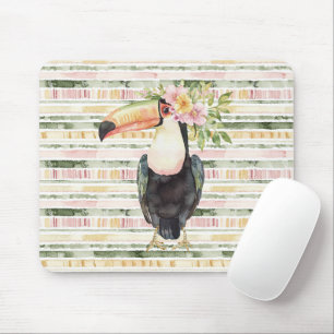 Toucan Bird Pink Green Stripes Mouse Mat